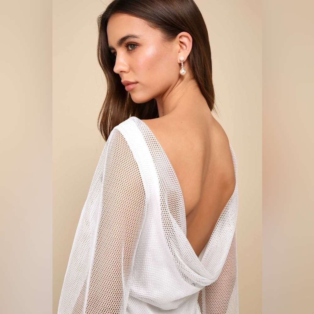 LULU’S SPECIAL GLOW FISHNET LUREX BELL SLEEVE MINI DRESS - Picture 4 of 13